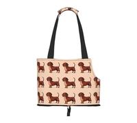 Foldable Pet Carrier & Shoulder Bag, Stylized Dachshunds In Grid Print Pet Tote Bag Cat Travel Tote for Small Dogs, Puppy Transport, Portable Animal Handbag