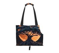 Foldable Pet Carrier & Shoulder Bag, tree under orange moon Print Pet Tote Bag Cat Travel Tote for Small Dogs, Puppy Transport, Portable Animal Handbag