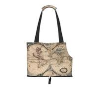 Foldable Pet Carrier & Shoulder Bag, World Map Retro Print Pet Tote Bag Cat Travel Tote for Small Dogs, Puppy Transport, Portable Animal Handbag