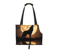 Foldable Pet Carrier, Wolf Howling Under Moon Print Dog Tote Bag, Portable Cat Shoulder Satchel, Small Animal Travel Handbag for Puppy & Kitten