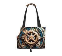 Foldable Pet Cool Steampunk Gears Shoulder Bag - Portable Travel Carrier for Small Dogs&Cats, Waterproof with Safety Clip