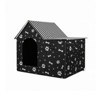 ＡＷＨＡＯ Foldable Pet House Warm Foldable Cat House textile Covered Cat Shelter for Cats, Black With Bone And Paw Print, Large