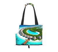 Foldable Pet Maldives Scenery Shoulder Bag - Portable Travel Carrier for Small Dogs&Cats, Waterproof with Safety Clip