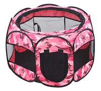 Foldable Pet Playpen, Mesh Open Air Exercise Pen Tent House, Portable Dog Cat Kennel with Breathable Mesh Cover, Lightweight Playground for Indoor Outdoor Use Camping Travel (XBD95 color camouflage S)