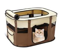 Foldable Pet Playpen with Top Roof and Side Pocket Rectangular Cat Dog Playpen Portable Dog Cage Waterproof Foldable Pet Fence for Small Animals(Coffee)