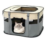 Foldable Pet Playpen with Top Roof and Side Pocket Rectangular Cat Dog Playpen Portable Dog Cage Waterproof Foldable Pet Fence for Small Animals(Grey)
