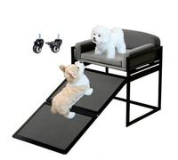 Foldable Pet Stairs for Small Dogs, Indoor/Outdoor Dog Ramp with Non-Slip Surface, Cat Ladder with Extra Wide Seat Chair, Pet Steps for Sofa/Couch/Bed,Load Capacity 100Lbs,Gray,wit
