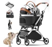 Foldable Pet Stroller, 3 in 1 Convertible Pushchair with Storage Basket, 4 Wheels Travel Stroller for Small Dogs and Cats