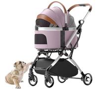 Foldable Pet Stroller, 3 in 1 Dog Cat Pushchair with Storage Basket, 4 Wheels Travel Stroller for Small Pets