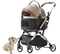 Foldable Pet Stroller, 3 in 1 Dog Cat Pushchair with Storage Basket, 4 Wheels Travel Stroller for Small Pets