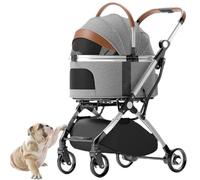 Foldable Pet Stroller, 3 in 1 Dog Cat Pushchair with Storage Basket, 4 Wheels Travel Stroller for Small Pets