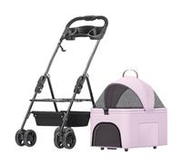 Foldable Pet Stroller Carriage Travel Cage Carrier Breathable Dog Pushchair Cart, Pet Dog Strollers for Small Medium Dogs, Pet Cat Stroller Separable Dog Pram with Cup Holder(Pink)