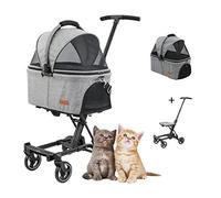 Foldable Pet Stroller- Dog Stroller Buggy Travel Carrier, 2 in 1 Separatepet Trolley Bracket/Basket Pram Adjustable Canopy, Lightweight Pushchairs for Small Medium Dog Cat (Light Grey)