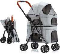 Foldable Pet Stroller for 2 Dogs/Cats Double Cat Dog Stroller Double-Layer Pet Trolley Strollers Great for Twin Or Multiple Breathable Travel Carrier Cat (Grey a) (Grey a)