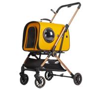 Foldable Pet Stroller for Dogs - 4-Wheel Travel Carrier with Detachable Transport Bag - Lightweight and Compact Pet Pushchair for Vet Visits - Yellow