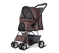 Foldable Pet Stroller for Dogs & Cats - 4 Lockable Wheels, Safety Belt, Adjustable Canopy, Mesh Windows, Storage & Cup Holders, Supports Pets up to 15kg