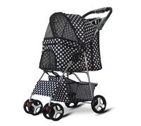 Foldable Pet Stroller for Dogs & Cats - 4 Lockable Wheels, Safety Harness, Adjustable Canopy, Mesh Windows, Storage & Cup Holder, Supports Pets up to 15kg