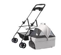 Foldable Pet Stroller for Dogs & Cats, Detachable Design with STO Basket & Cup Holder, Ideal for Small to Mum Pets - Grey Pet Travel Solut