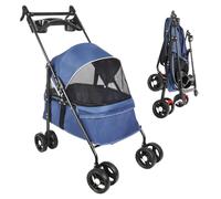 Foldable Pet Stroller for Dogs & Cats Lightweight by with Cup Holder & STO Basket Easy to Transport Breathable 50x70x95cm - Blue