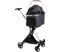 Foldable Pet Stroller for Dogs & Cats - Lightweight, Removable Carrier for Medium to Large Bs - Convenient Travel Cart for Puppies & Kittens (Yellow)