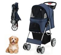 Foldable Pet Stroller for Dogs & Cats with Storage Basket & Adjustable Canopy MDF & Iron Frame Comfortable Ride 81 x 44.5 x 100.5 CM (Blue)