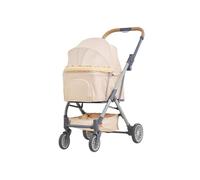 Foldable Pet Stroller for Medium Dogs, 360° Swivel Wheels Dog Stroller with Shock Absorption, Large Cabin & One-Hand Fold(Brown)