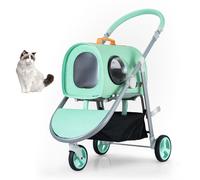 Foldable Pet Stroller for Small Cats Dogs, Breathable Mesh Travel Jogger with Storage Basket, Portable Outdoor Stroller for Vet Visits & Walks
