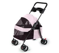 Foldable Pet Stroller for Small Medium Dogs Cats, Dog Pram with Brake and Adjustable Canopy, Large Storage Basket and Visible Mesh Window, Lightweight Pet Stroller for Outdoor Pink