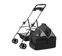 Foldable Pet Stroller for Small & Mum Dogs and Cats, Detachable Design with STO Basket & Cup Holder, Lightweight & Portable Pet - Black