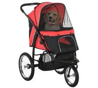 PawHut Three-Wheel Pet Stroller Foldable Cat Pram - Red, Red