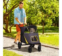 Foldable Pet Stroller w/ Universal Front Wheels, Shock Absorber PawHut Grey 60cm