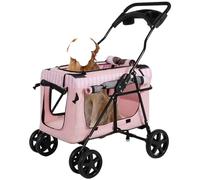 Foldable Pet Stroller with 4 Wheels - Portable Dog Carrier with Detachable Bag for Small Pets - Ideal for Vet Visits & Outdoor Adventures