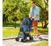 Pawhut - Pet Stroller Dog Pram Pushchair Cat Travel Carriage w/ Universal Wheels Blue - Blue