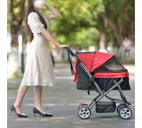Foldable Pet Stroller with Large Storage Basket, 4-Wheel Jogger for Small to Medium Animals, Lightweight Travel Carrier for Easy Strolling