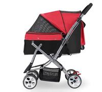 Foldable Pet Stroller with Large Storage Basket, 4 Wheels Jogger Travel Carrier for Small Medium Dogs & Cats