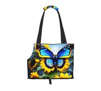 Foldable Pet Sunflower Blue Butterfly Shoulder Bag - Portable Travel Carrier for Small Dogs&Cats, Waterproof with Safety Clip