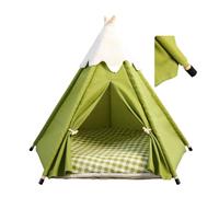 Foldable Pet Tent Teepee for Kittens, Rabbits & Tiny Dogs, Cotton Canvas Cat Bed with Wooden Poles and Anti-Slip Base, Washable Dog House for Indoor Use(Medium)