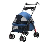 Foldable Pet Travel Stroller Lightweight 4-Wheel Pushchair for Cats & Small Dogs, Includes Rain Cover & Cup Holder, Comfortable Trolley for Puppies, Perfect Pet Buggy & Small Dogs Strollers,Blue