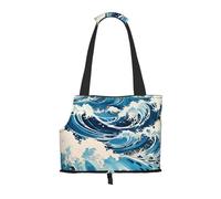 Foldable Pet Ukiyo-e style waves Shoulder Bag - Portable Travel Carrier for Small Dogs&Cats, Waterproof with Safety Clip