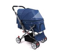 Foldable Pet Wagon - Dog Stroller/Cat Carrier with Wheels - Suitable for Dogs up to 25KG - Large Bottom Storage Basket-Lightweight Travel Cat Cage,Washable Cleaning Pad, Waterproof (Blue)