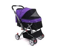 Foldable Pet Wagon - Dog Stroller/Cat Carrier with Wheels - Suitable for Dogs up to 25KG - Large Bottom Storage Basket-Lightweight Travel Cat Cage,Washable Cleaning Pad, Waterproof (Purple)