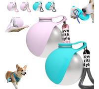 Foldable Pet Water Bottle for Travel,2-in-1 Portable Dog Water Bottle with Leak-Proof Stainless Steel Bottle&Silicone Bowl,One-Hand Operation for Small Dogs,Walking,Hiking,Camping (2*Blue+Pink)