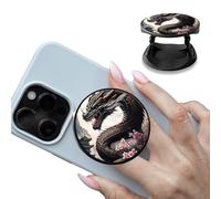 Foldable Phone Grip Holder with Dragon Cherry Blossom，Multi-Function Finger Grip Expanding Kickstand Self-Adhesive Circle Shape Collapsible Brackets Stand for Smartphones and Tablets