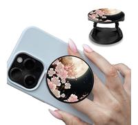 Foldable Phone Grip Holder with Moon Pink Sakura，Multi-Function Finger Grip Expanding Kickstand Self-Adhesive Circle Shape Collapsible Brackets Stand for Smartphones and Tablets