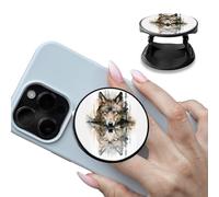 Foldable Phone Grip Holder with Wolf Reflections,Multi-Function Finger Grip Expanding Kickstand Self-Adhesive Circle Shape Collapsible Brackets Stand for Smartphones and Tablets