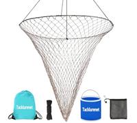 Foldable Pier Fishing Net Bridge, Drop Net for Pier Fishing Designed for Big Fish with Dual-Line Reinforced Fiber Net Bold Soft Steel Hoops Folding Bucket Storage Bag Nylon Rope Bait Bag