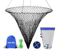 Foldable Pier Fishing Net Bridge Net, Drop Net for Pier Fishing Designed for Big Fish with Dual-Line Reinforced Fiber Net Bold Soft Steel Hoops Folding Bucket(Black 90)