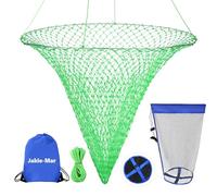 Foldable Pier Fishing Net Bridge Net, Drop Net for Pier Fishing Designed for Big Fish with Dual-Line Reinforced Fiber Net Bold Soft Steel Hoops Folding Bucket(Green 60)