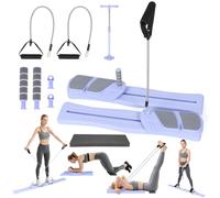 Foldable Pilates Board Set for Home Pilates Reformer Machine with Timer Counter Full Body Workout Equipment with Ab Roller Horizontal Bar Knee Pads Resistance Bands (Split Type Purple)