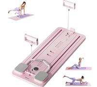Foldable Pilates Reformer Board with Ab Roller, Ab Exercise Machine, Multi-Functional Pilates Board for Home Workouts, Full Body Pilates Core Trainer, Abdominal Board (Pink)